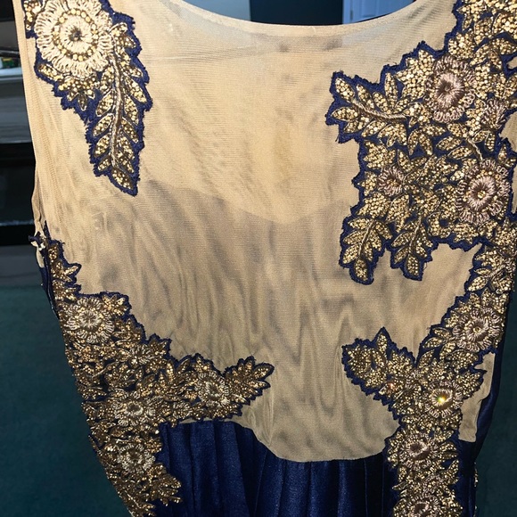 Navy Blue & Gold Embroidered Reception Gown / Indian Party Attire / Prom - Picture 3 of 5